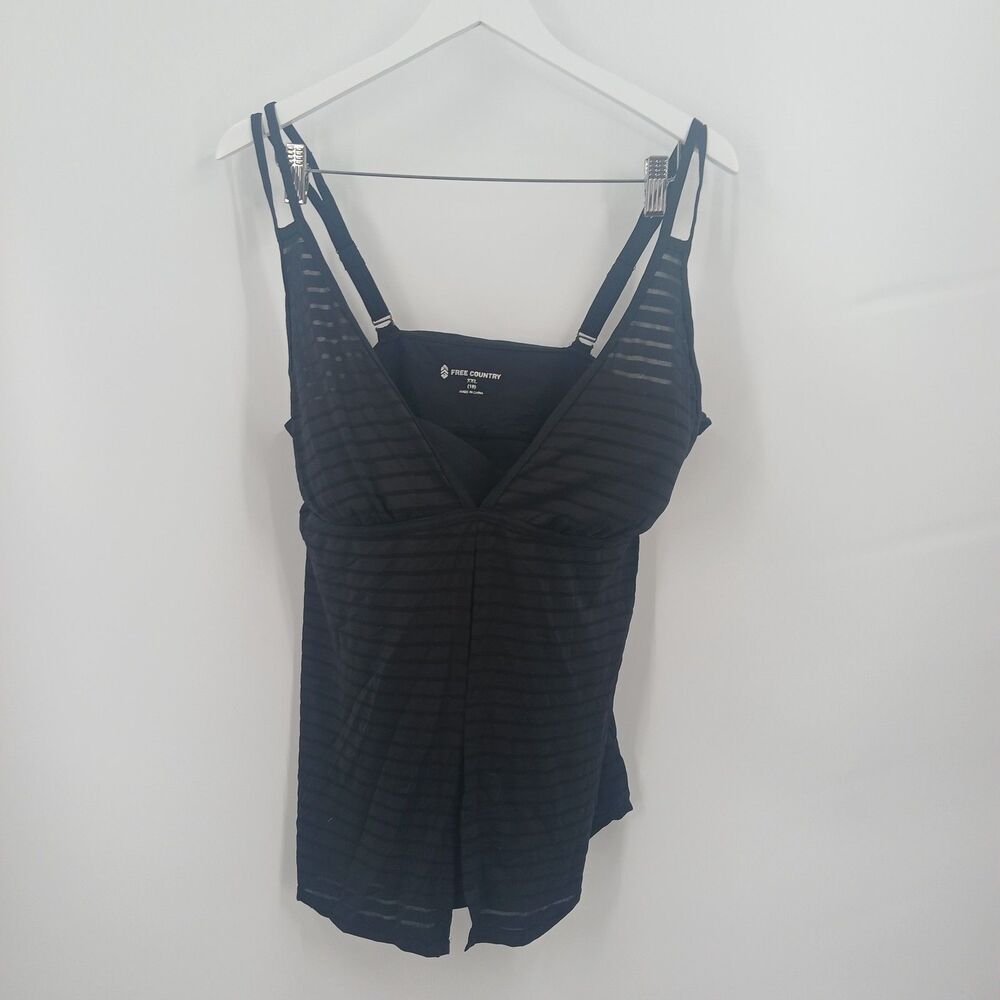 womans black free country plus size XXL tankini swim top bikini top swimwear